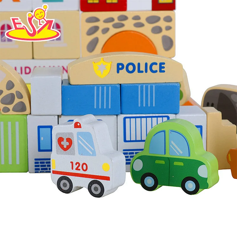 Hot Sale City Scene Wooden Stacking Toy Children Building Block Toys W13A200-X