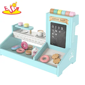 Hot sale kids pretend play wooden toy coffee maker with dessert shop W10D462