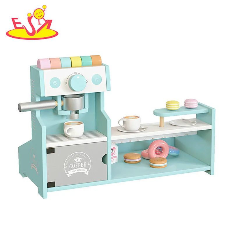 Hot sale kids pretend play wooden toy coffee maker with dessert shop W10D462