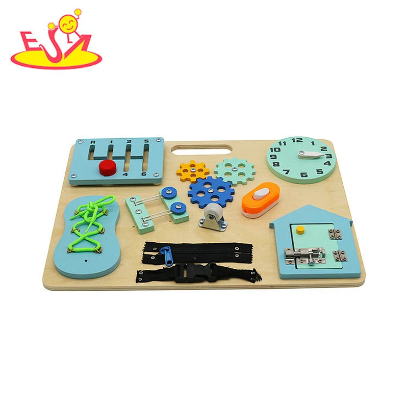 Handmade Montessori education wooden buckle up toys busy board for kids W12D381B