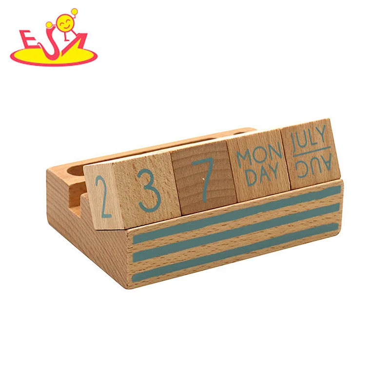 Retro month date display perpetual wooden cubes calendar for desk decor W09F030