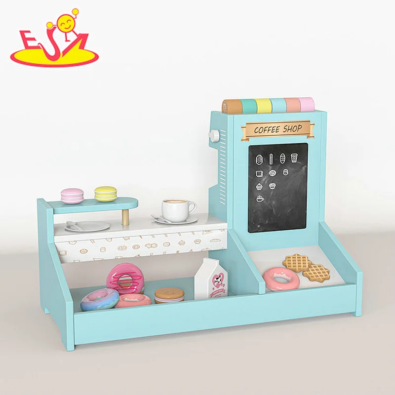 Hot sale kids pretend play wooden toy coffee maker with dessert shop W10D462