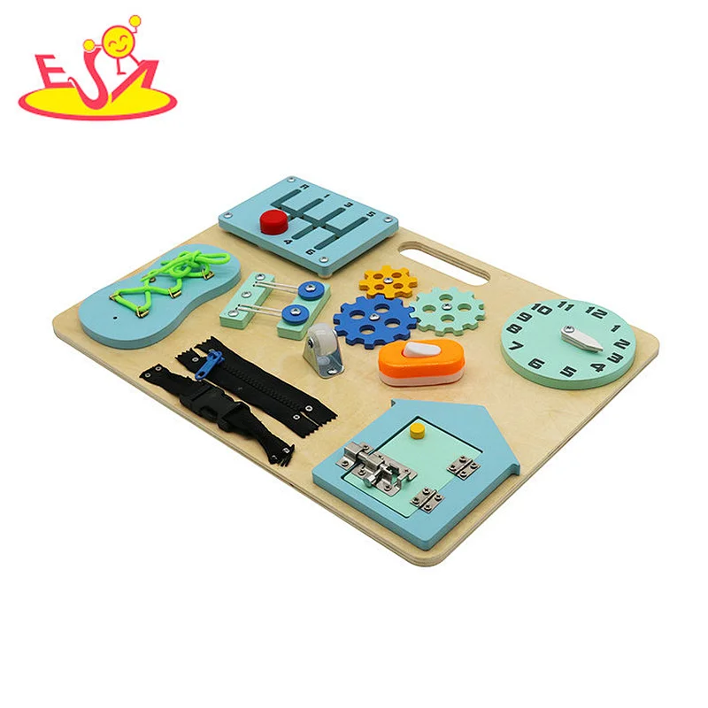 Handmade Montessori education wooden buckle up toys busy board for kids W12D381B