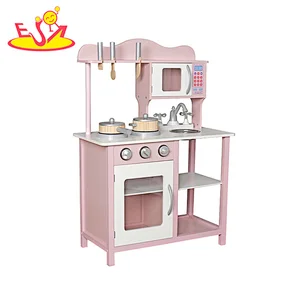 Cocina rosada de madera vendedora caliente del juego de las muchachas para el juego de simulación W10C404D