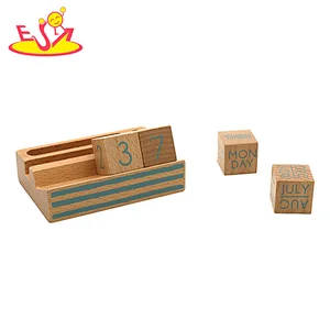 Retro month date display perpetual wooden cubes calendar for desk decor W09F030