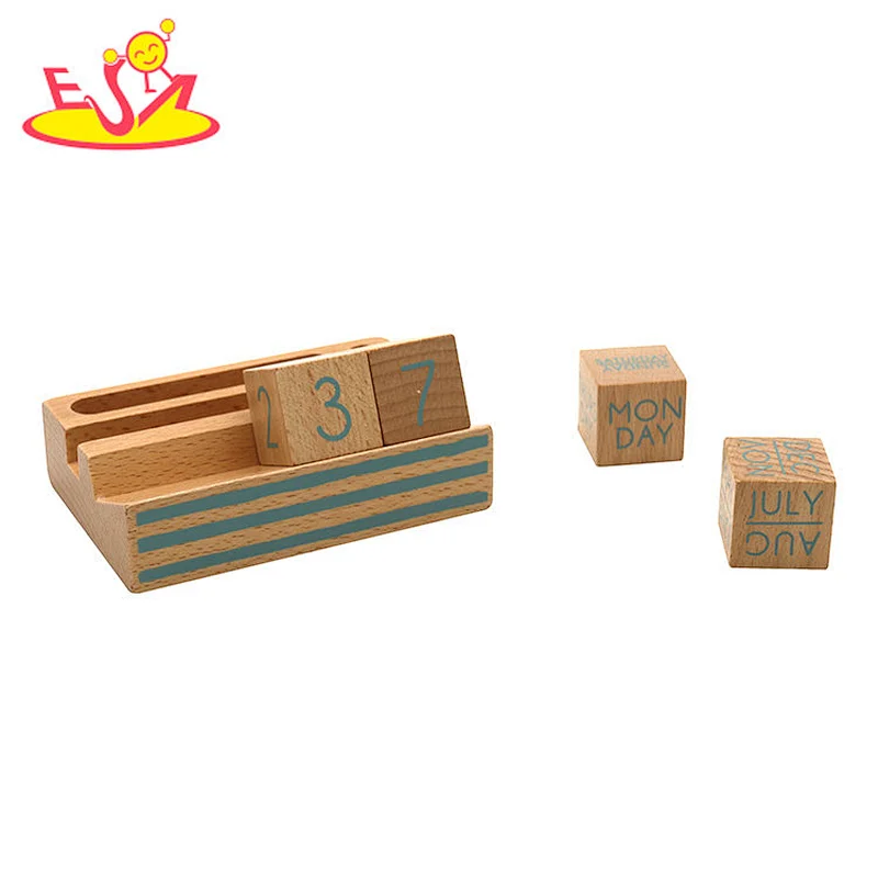 Retro month date display perpetual wooden cubes calendar for desk decor W09F030