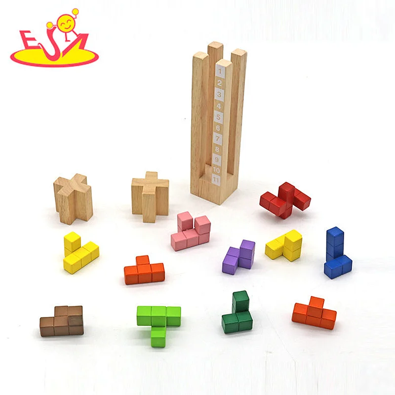 Juguetes educativos tempranos Montessori bloques de construcción geométricos de madera para niños W13E239