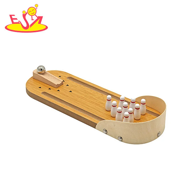 Hölzernes Miniatur-Stahlball-Finger-Bowling-Oberteil Mini-Bowlingspiel für Kinder W01A141