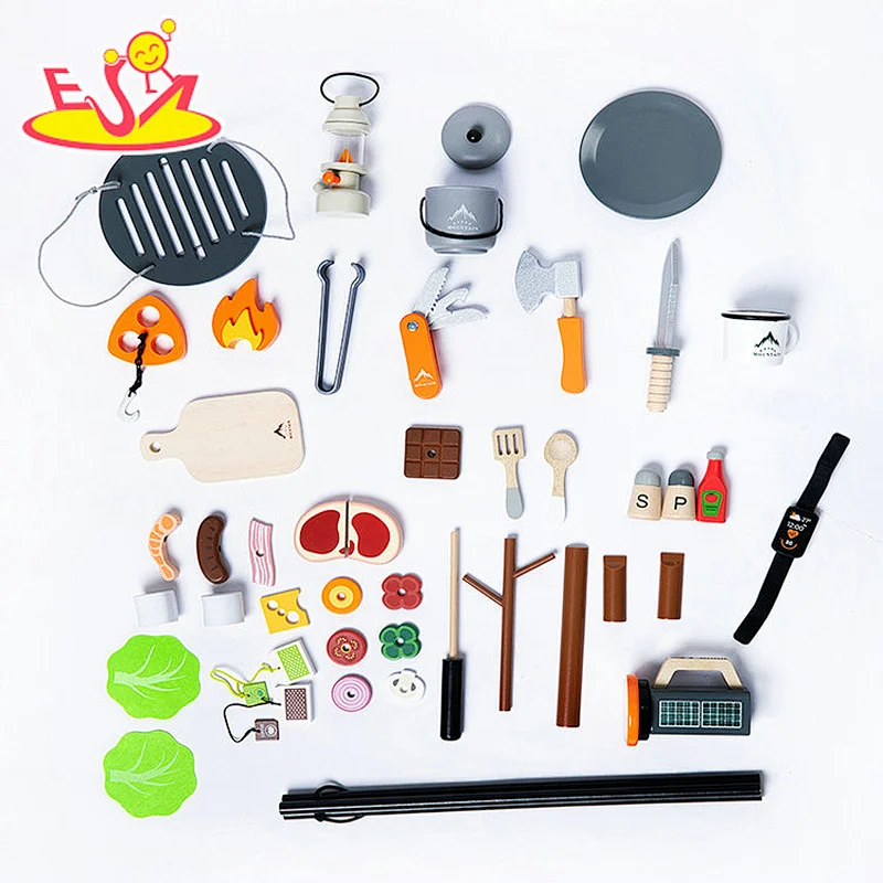 Children role play outdoor wooden camping barbecue bonfire game toys W10D503