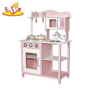 Cocina rosada de madera vendedora caliente del juego de las muchachas para el juego de simulación W10C404D