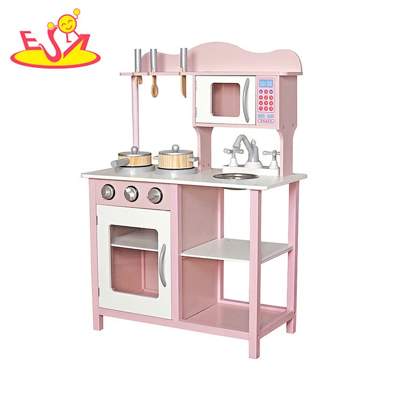 Cocina rosada de madera vendedora caliente del juego de las muchachas para el juego de simulación W10C404D