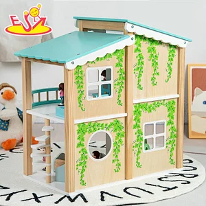 DIY Toy Educational Toy Kids Wooden Blue Doll House With Furniture W06A488