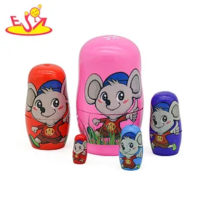 Hot selling mouse wooden baby nesting stacking doll toy set W06D159