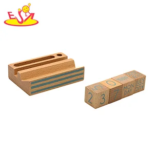 Retro month date display perpetual wooden cubes calendar for desk decor W09F030
