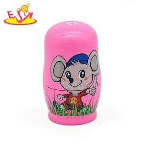 Hot selling mouse wooden baby nesting stacking doll toy set W06D159