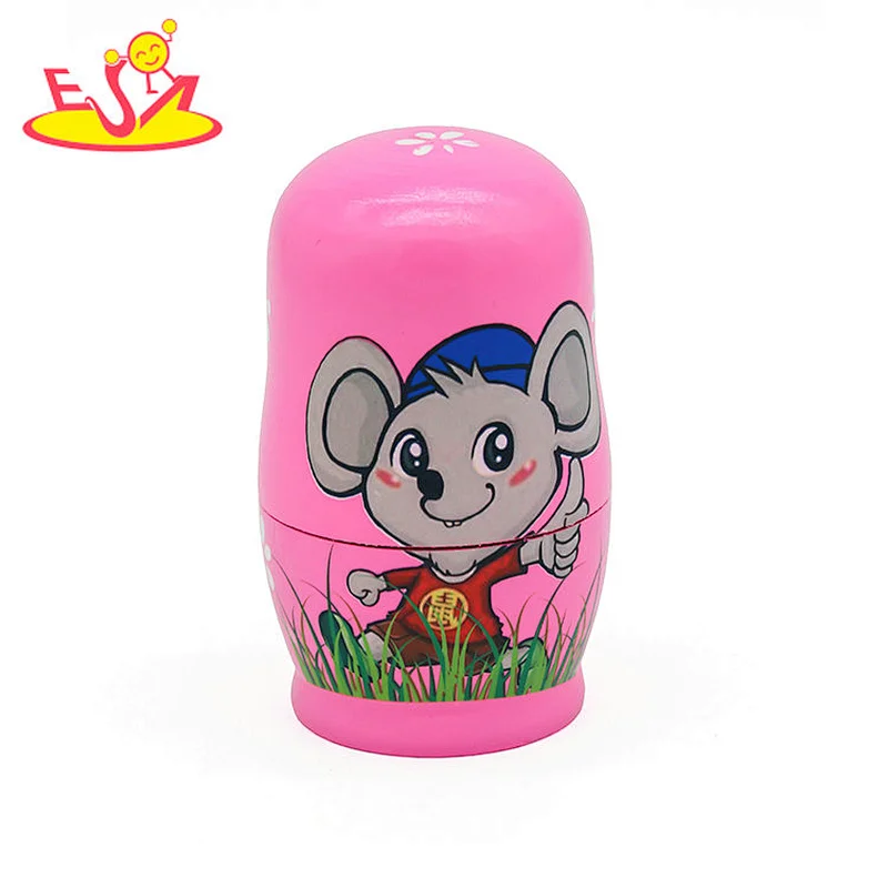 Hot selling mouse wooden baby nesting stacking doll toy set W06D159