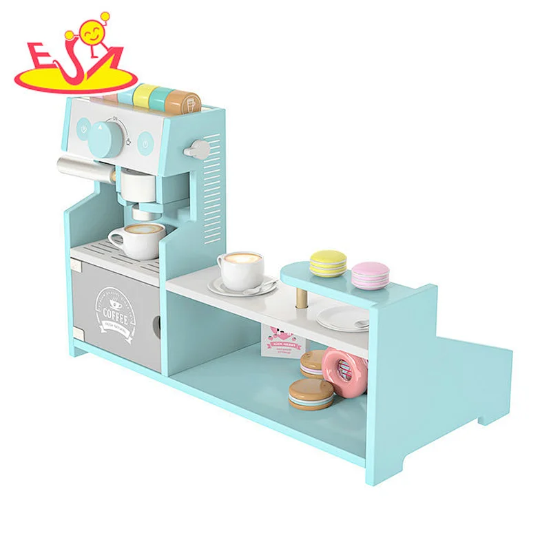 Hot sale kids pretend play wooden toy coffee maker with dessert shop W10D462