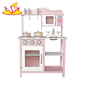 Cocina rosada de madera vendedora caliente del juego de las muchachas para el juego de simulación W10C404D