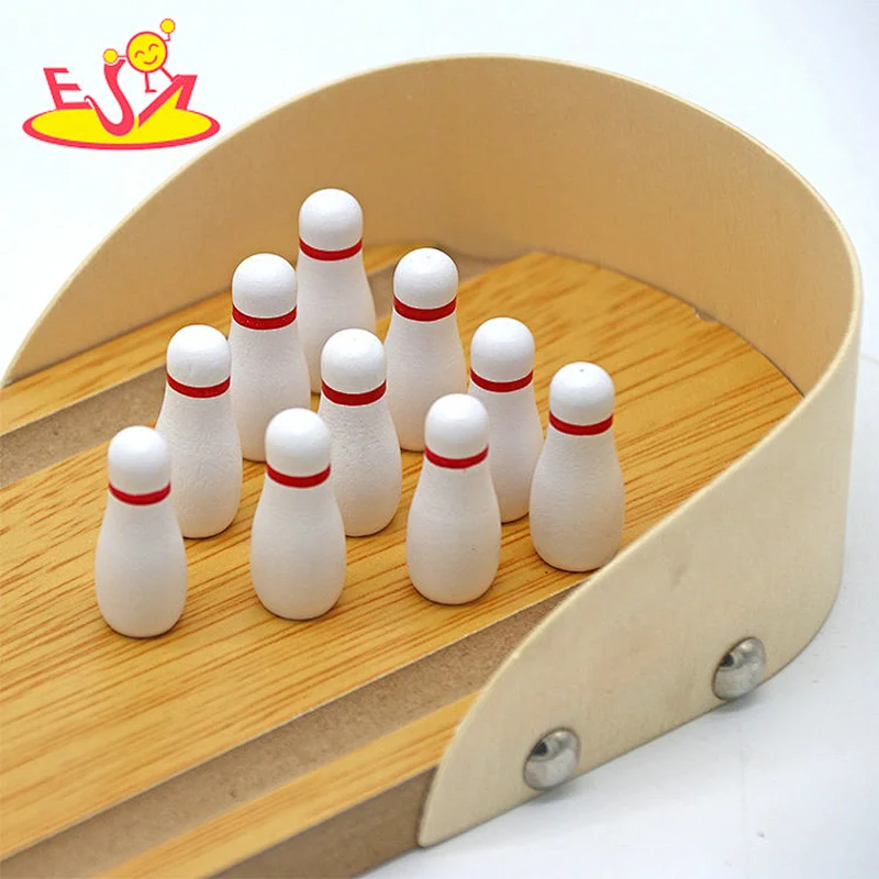 Hölzernes Miniatur-Stahlball-Finger-Bowling-Oberteil Mini-Bowlingspiel für Kinder W01A141