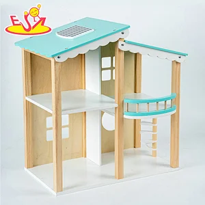 DIY Toy Educational Toy Kids Wooden Blue Doll House With Furniture W06A488