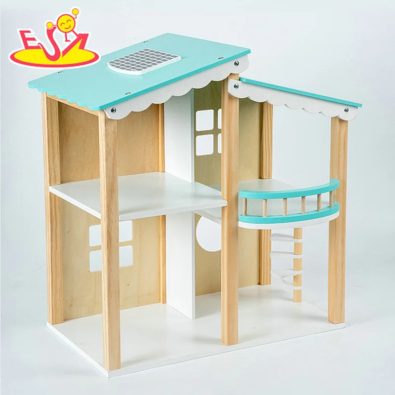 DIY Toy Educational Toy Kids Wooden Blue Doll House With Furniture W06A488