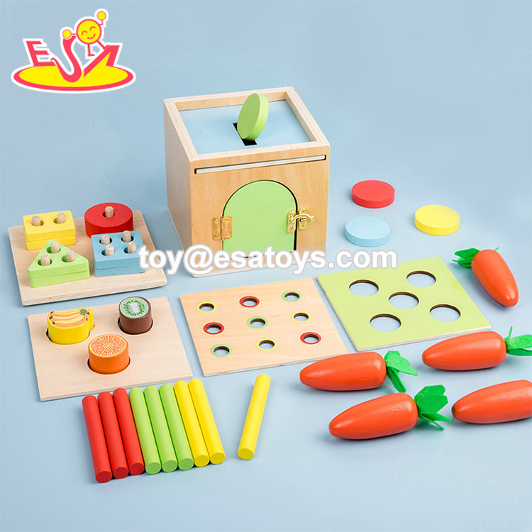 Montessori Lock Pull Fruit Matching Toy 6 In 1 Wooden Intelligence Box For Kids W12D453