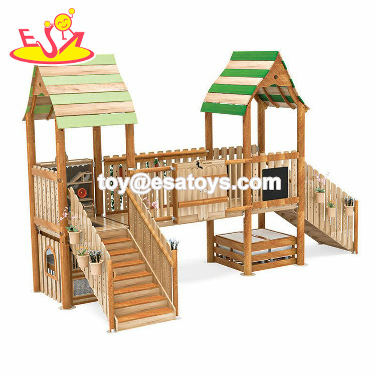 New Arrival Outdoor Playground Equipment Wooden Tree House For Kids W01D259