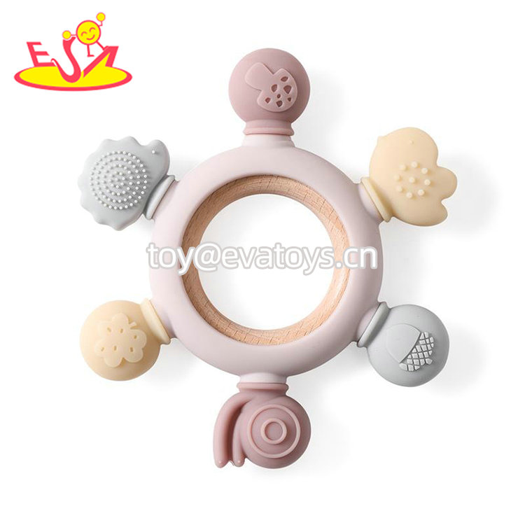 Factory Direct Soothing Food Garde Beech Silicone Teether Ring For Baby W07I201