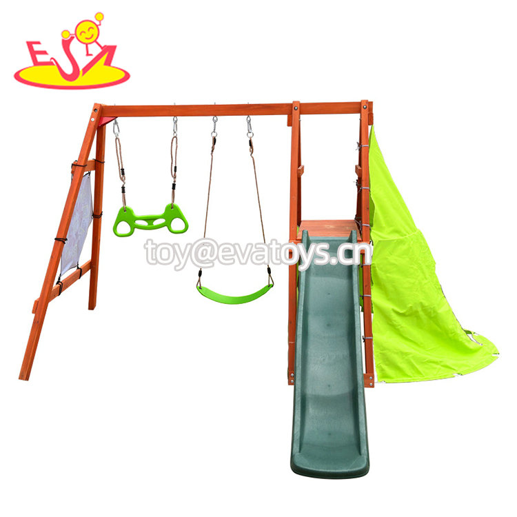 High Quality Outdoor Backyard Playground Wooden Slide Swing Set For Kids W01D278
