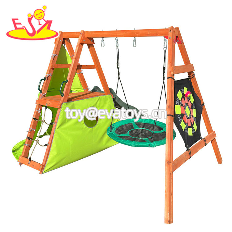 High Quality Outdoor Backyard Playground Wooden Slide Swing Set For Kids W01D278