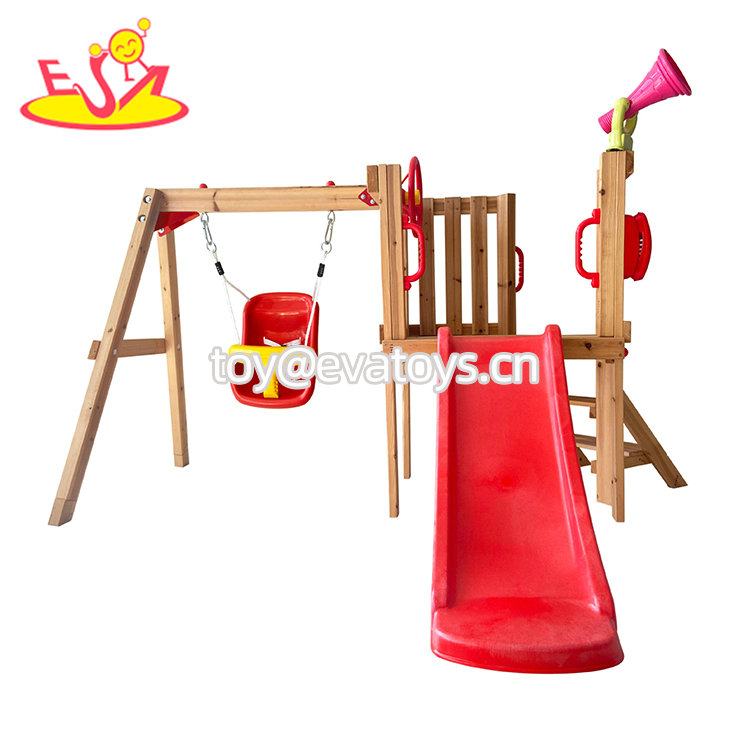 Outdoor Playground Equipment Kids Wooden Climbing Rope Swing Set with Slide W01D282