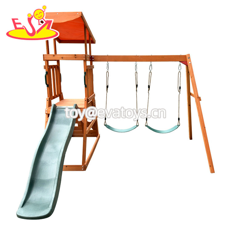 New Design Kids Outdoor Playground Wooden Slide Swing Set For Backyard W01D283