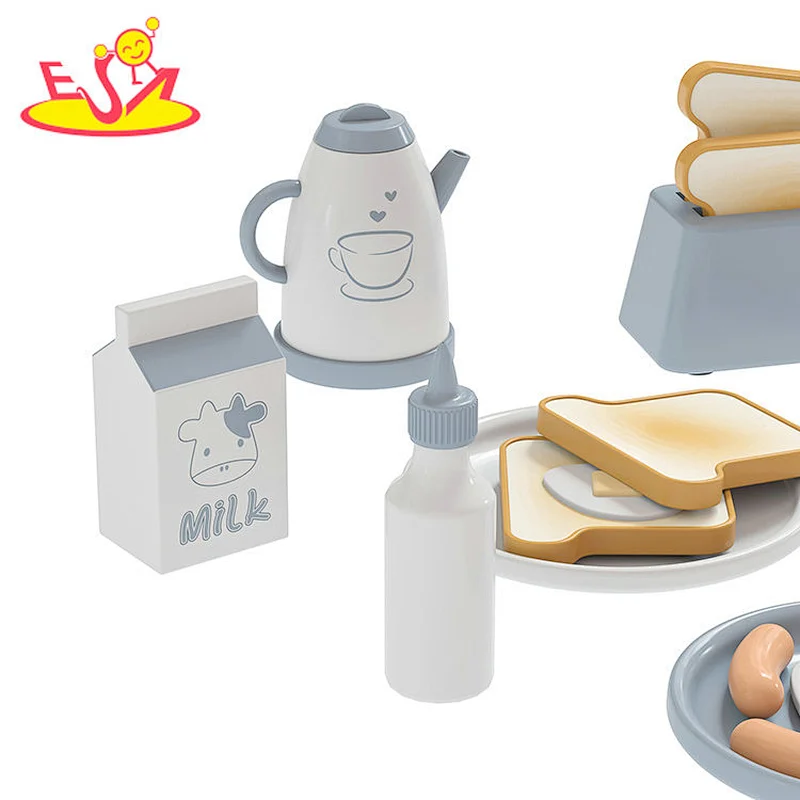 Customize cooking set toys wooden breakfast play food for kids W10B466