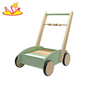 High Quality Early Educational Baby Strollers Wooden Push Walker With Blocks W16E218