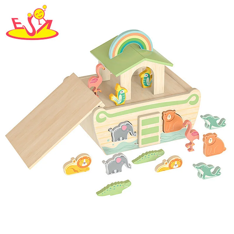 Hot Selling Educational Animal Shape Sorter Wooden Noah Ark Toy For Kids W12D484