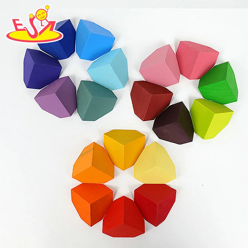 18 Pcs Educational Corner Stone Toys Rainbow Wooden Building Blocks For Kids W11D024