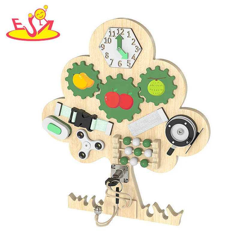 Montessori Sensory Activity Board Tree Shape Wooden Busy Board For Kids W12D439
