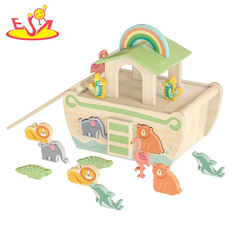 Hot Selling Educational Animal Shape Sorter Wooden Noah Ark Toy For Kids W12D484