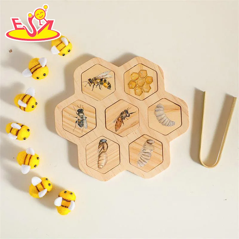 Montessori Educational Bee Life Cycle Board Wooden Beehive Toy For Kids W12E187