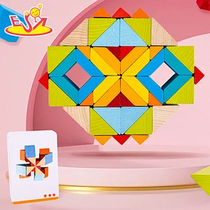 Kids Stacking 3D Puzzles 48 Pcs Wooden Geometric Building Blocks With Cards W13A291