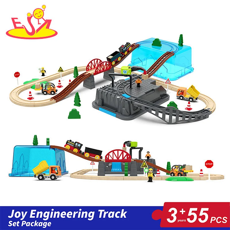 55 Pcs Educational Train Rail Toy Wooden Engineering Slot Play Set For ...