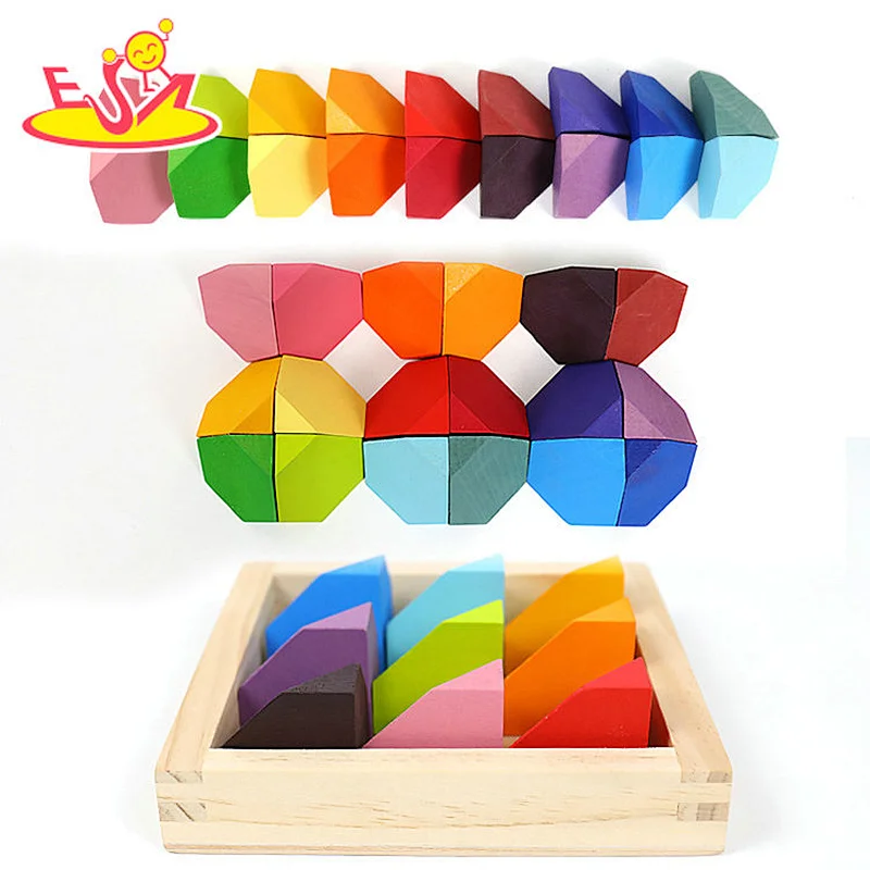 18 Pcs Educational Corner Stone Toys Rainbow Wooden Building Blocks For Kids W11D024
