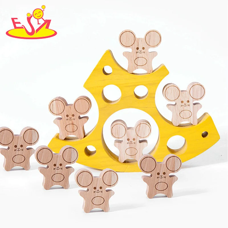 Educational Mouse and Cheese Blocks Wooden Balance Stacking Toy For Kids W13D411