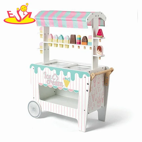 Hot Sale Shopping Pretend Role Play Wooden Ice Cream Cart Toy For Kids W10A178