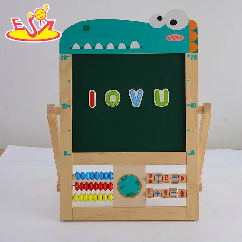 Kids Educational Toy Double-sided Wooden Magnetic Drawing Board With Abacus W12B231