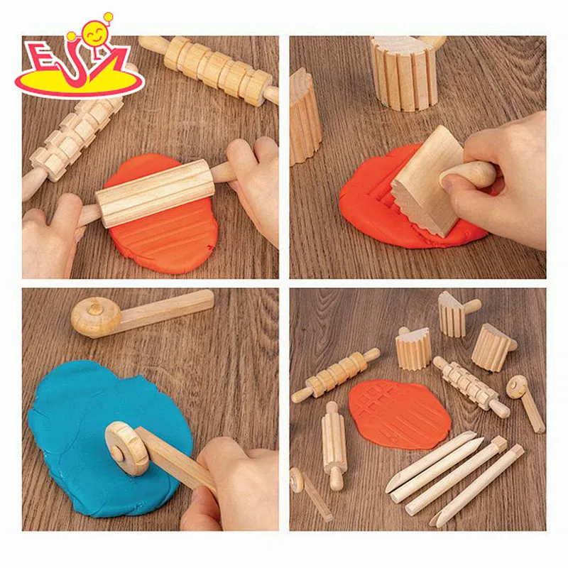 Factory Direct 12 Pcs Educational DIY Wooden Play Dough Tools Set For Kids W10D630