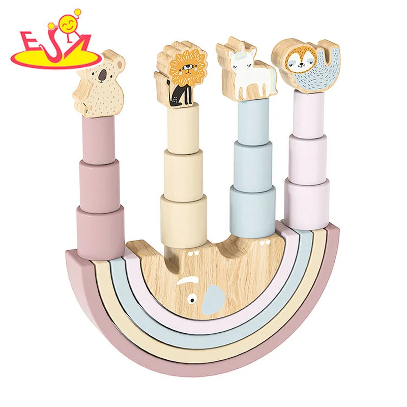 Customize new colorful wooden rainbow stacker for kids W11F114