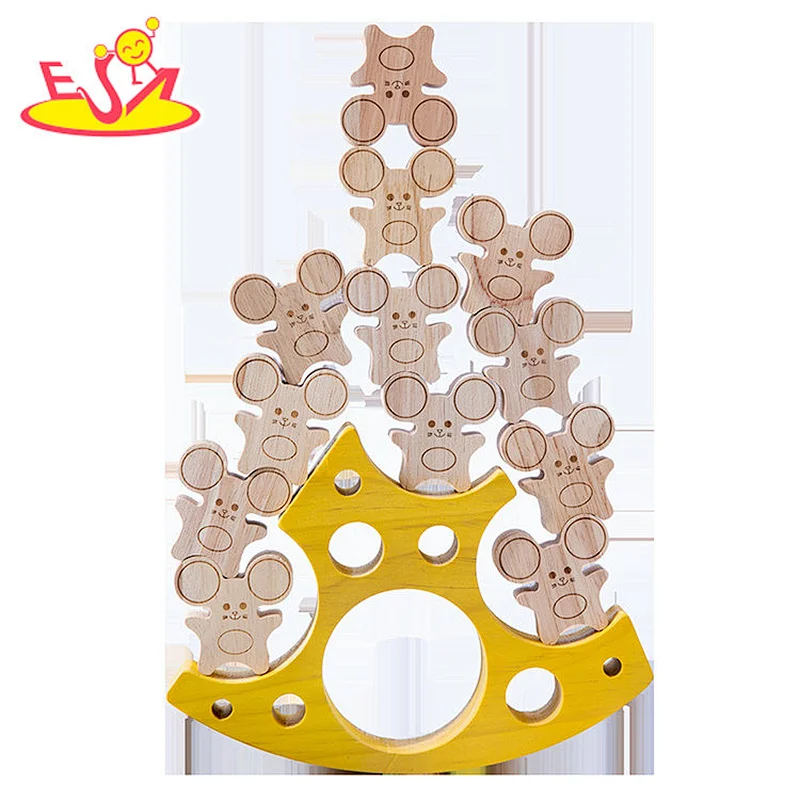 Educational Mouse and Cheese Blocks Wooden Balance Stacking Toy For Kids W13D411