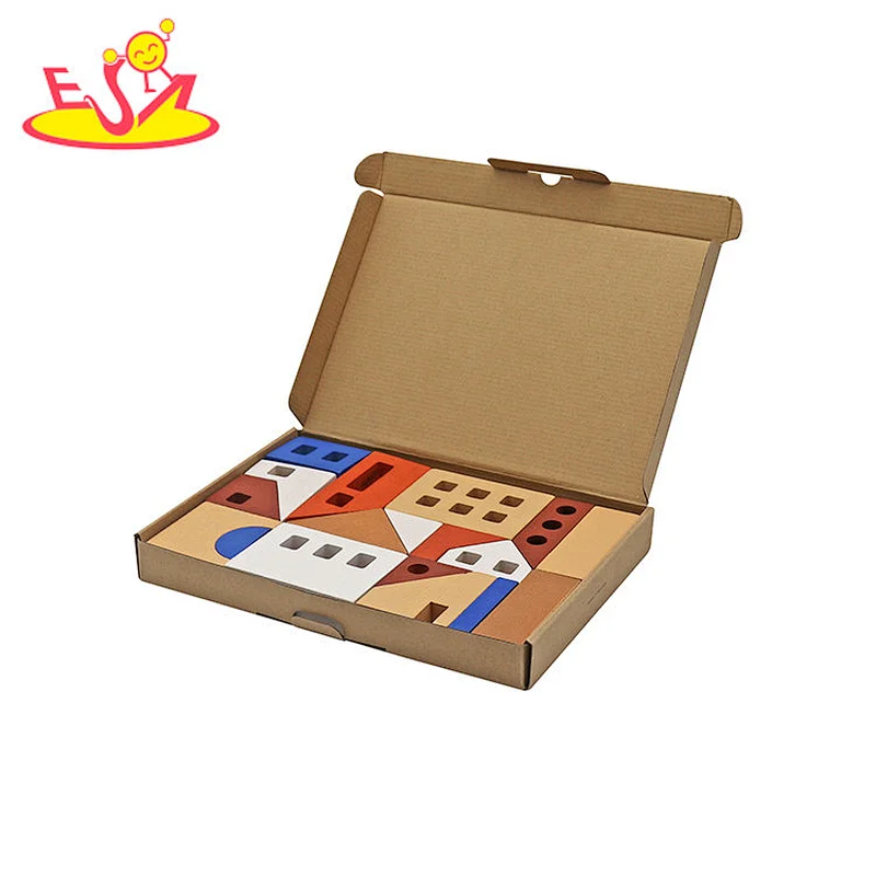 Hot Selling Educational 18 Pcs Construction Wooden Building Blocks For Kids W13A297