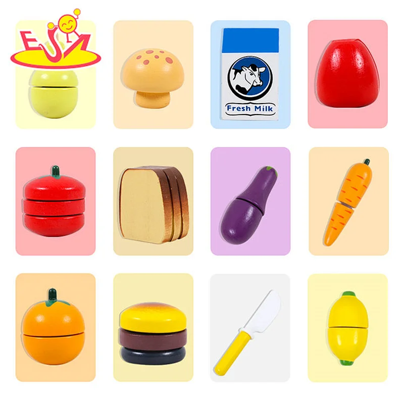 Hot Selling Play Food Set Wooden Cutting Fruit Vegetable Toy For Kids W10B457